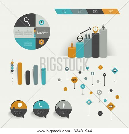 Infographics elements. Folder with diagrams, speech bubbles, sign and graphs.