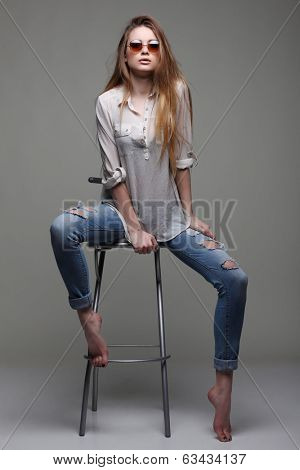 A photo of beautiful girl is in fashion style, glamour