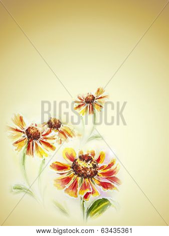 Painted watercolor card with helenium flowers