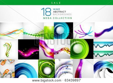 Mega sale - collection of wave backgrounds. 18 design templates