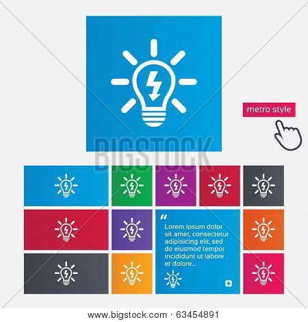Light lamp sign icon. Bulb with lightning symbol
