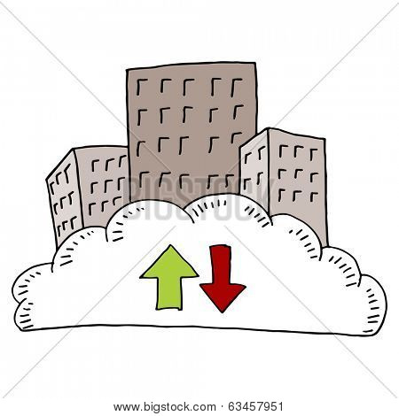 An image of a downtown cloud network.