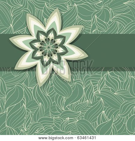 Decorative Flower On A Continuous Pattern Of Green Leaves