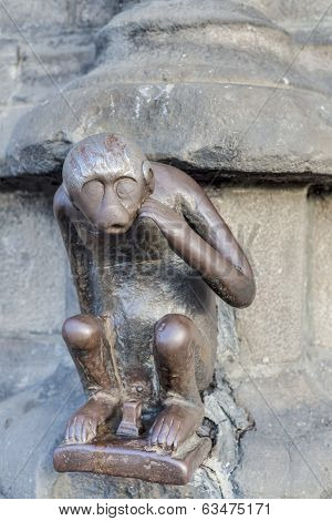 Guardhouse Monkey Statue In Mons, Belgium.