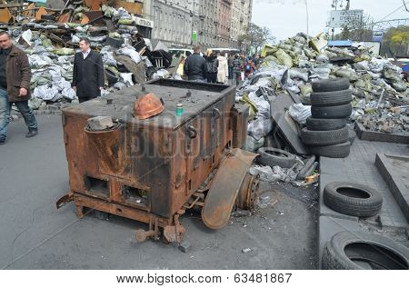 KIEV, UKRAINE - APR 7, 2014: Mass destruction after  Putsch of Junta in Kiev,suppurted by USA and EU. Kiev.April 7, 2014 Kiev, Ukraine 