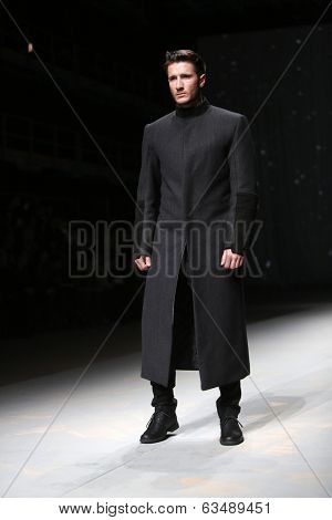 ZAGREB, CROATIA - APRIL 10 : Fashion model wears clothes made by Maja Podrug for Mayn on 