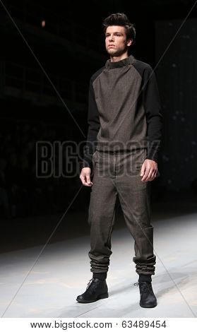 ZAGREB, CROATIA - APRIL 10 : Fashion model wears clothes made by Maja Podrug for Mayn on 