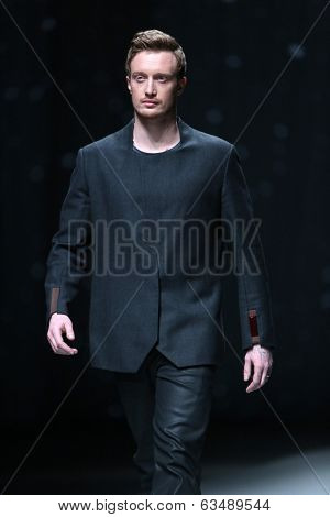 ZAGREB, CROATIA - APRIL 10 : Fashion model wears clothes made by Maja Podrug for Mayn on 