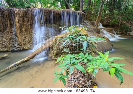 Deep Forest Waterfall In Kanchanaburi (huay Mae Kamin), Thailand.