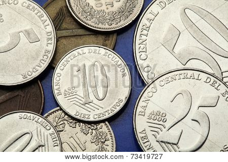 Coins of Ecuador. Ecuadorian centavo coins. 
