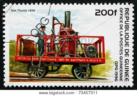 Postage Stamp Guinea 1996 Tom Thumb, 1829, Locomotive