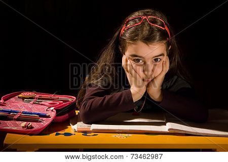Bored Little Girl Who Does Not Want To Study