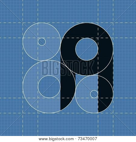 Round engineering font. Symbol A