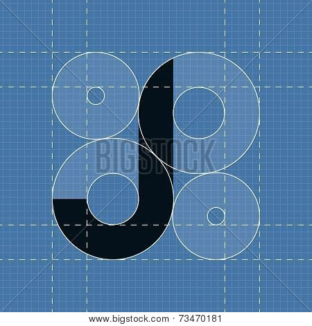 Round engineering font. Symbol J