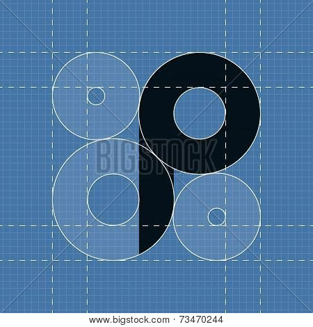 Round engineering font. Symbol P