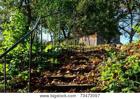 Stone staircase leading to a house