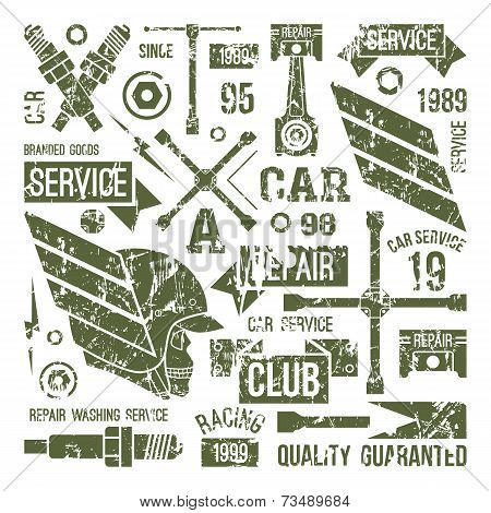 Car Service Badges In Retro Style