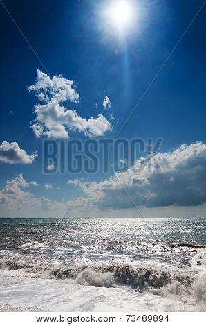 Storm waves on a sunny day.