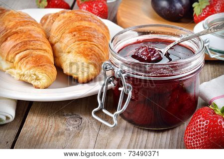 Sweet Breakfast Toasted Bread And Plum Jam