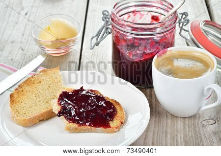 Sweet Breakfast Toasted Bread And Plum Jam