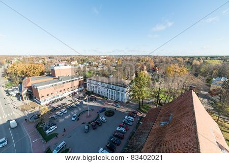Aerial View Of Rural City In Latvia. Valmiera