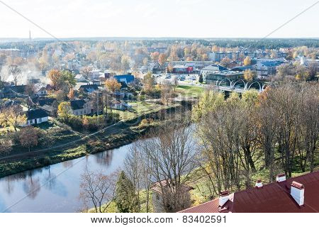 Aerial View Of Rural City In Latvia. Valmiera