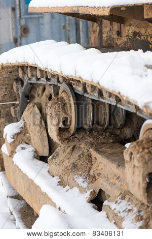 Detail Of Caterpillar Track In Construction Site