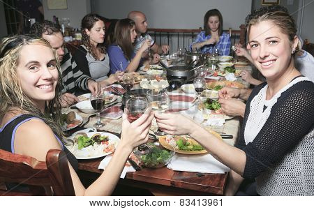 A fondue dinner with friend on a beautiful place