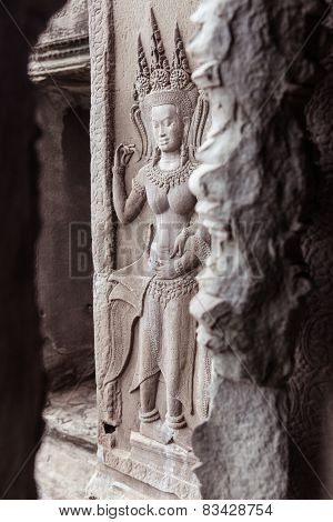 Bas-relief on the wall of Angkor Wat Temple