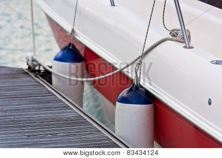 Sailboat Side Fenders Closeup. Boat Protection