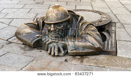 Bronze Sculpture Called Man At Work, Bratislava, Slovakia