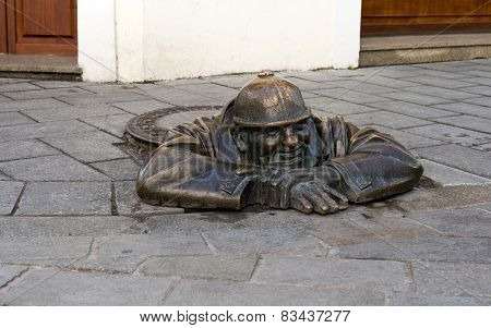 Bronze Sculpture Called Man At Work, Bratislava, Slovakia