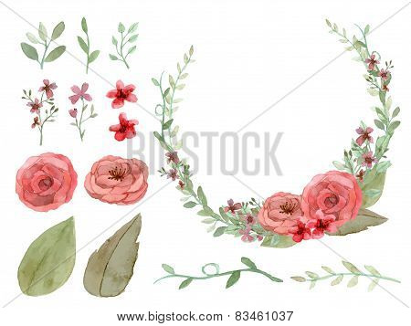 Set Of Flowers And Leaves Vector