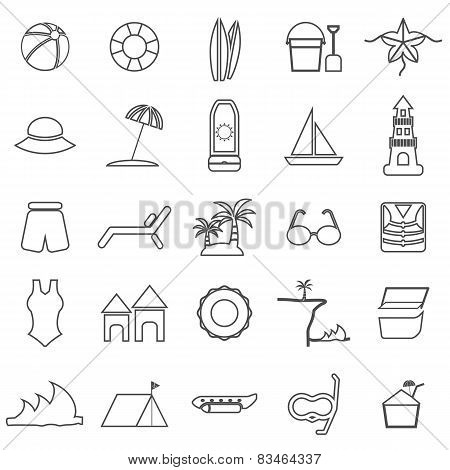 Beach Line Icons On White Background