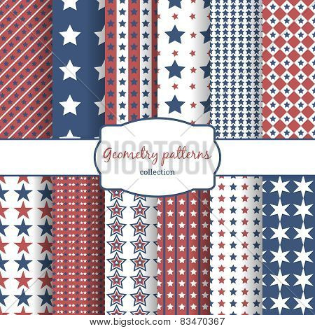 Stars and stripes pattern seamless patterns set