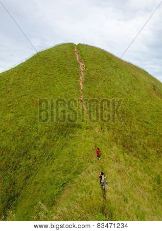 Mountaineer Tourists Hiking On (khao Chang Puak) Of Mountains In Thailand