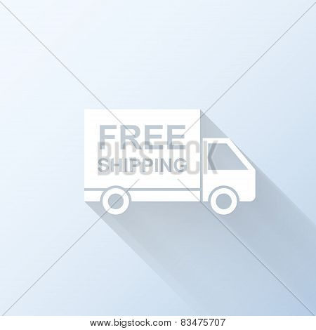 Flat Free Shipping Truck Icon With Long Shadow. Vector Illustration