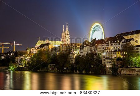 View Of Basel Embankment With The Cathedral - Switzerland