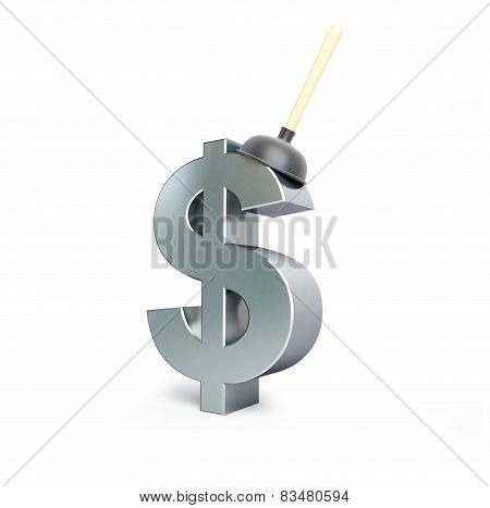 plunger dollar sign on a white background