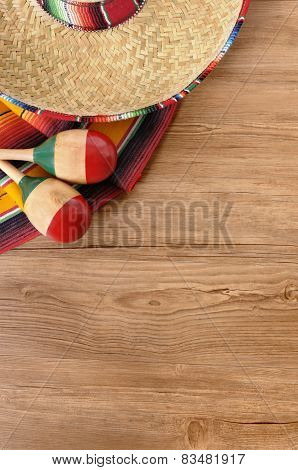 Mexican Sombrero And Blanket On Pine Wood Floor