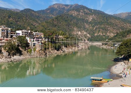 Laxman Jhula Bridge Over Ganges River