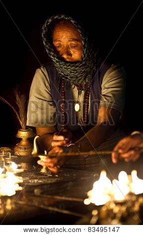 Tibetan woman at Boudhanath, Nepal