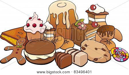 Sweets Group Cartoon Illustration