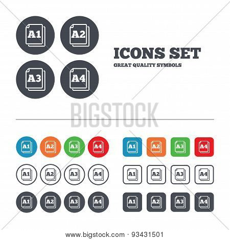 Paper size standard icons. Document symbol.
