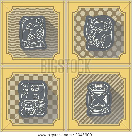 Seamless background with Maya calendar named months and associated glyphs