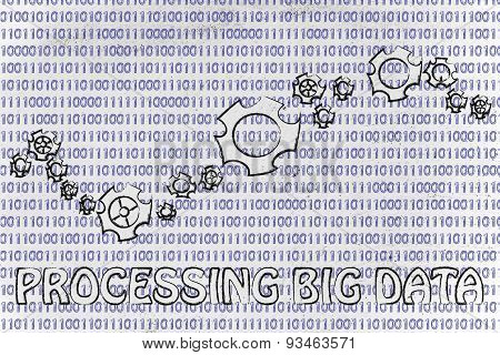 Gearwheels On Binary Code, Concept Of Processing Big Data