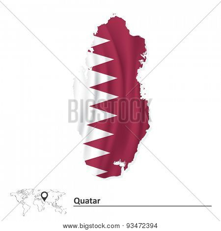 Map of Quatar with flag - vector illustration