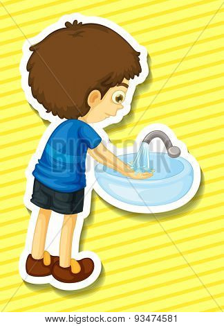 Sticker of a boy washing his hands in a sink