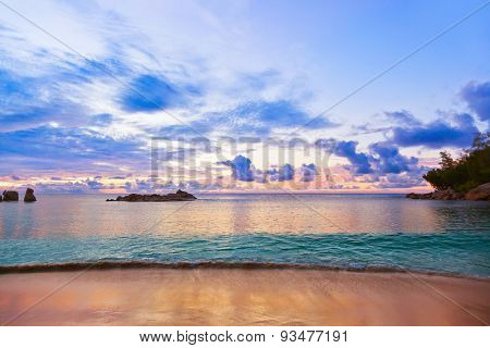 Seychelles tropical beach at sunset - nature background