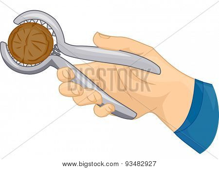 Cropped Illustration of a Hand Using a Nutcracker to Crack a Nut